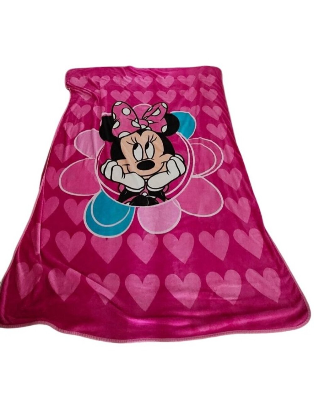 Disney Minnie Mouse Jay Franco Hot Pink Hearts Soft Throw Blanket 62" x 92"